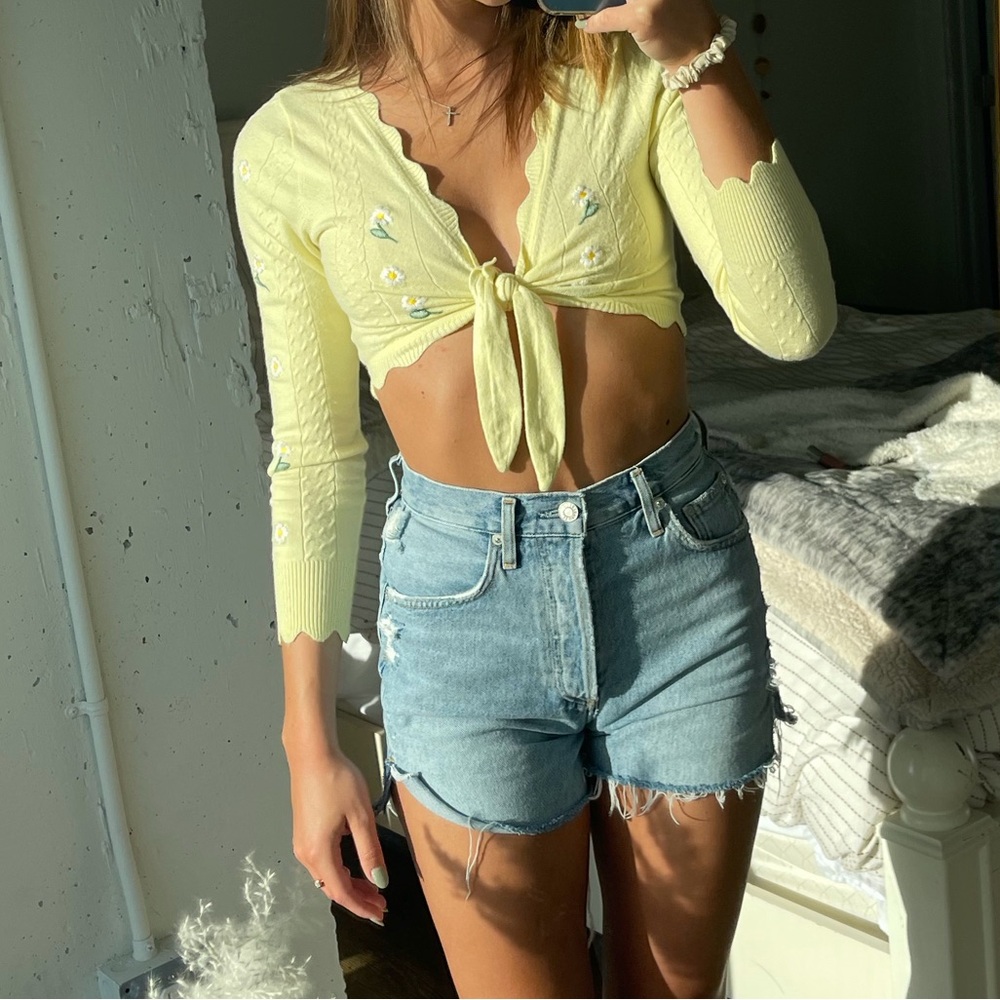 For Love And Lemons Yellow Crop Top